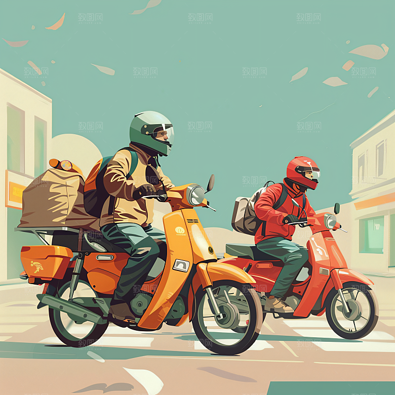 外卖员跑腿小哥高清插画