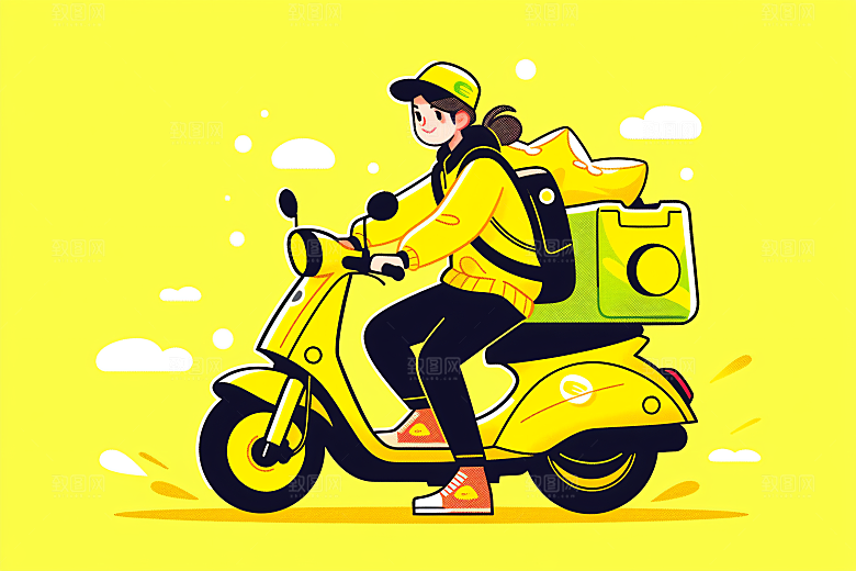 外卖员职业闪送插画