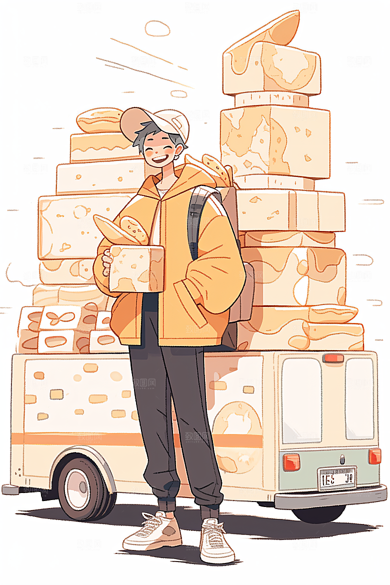 外卖员手绘职业插画