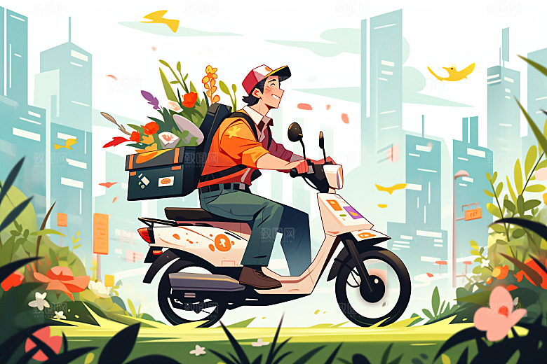 外卖员高清物流插画