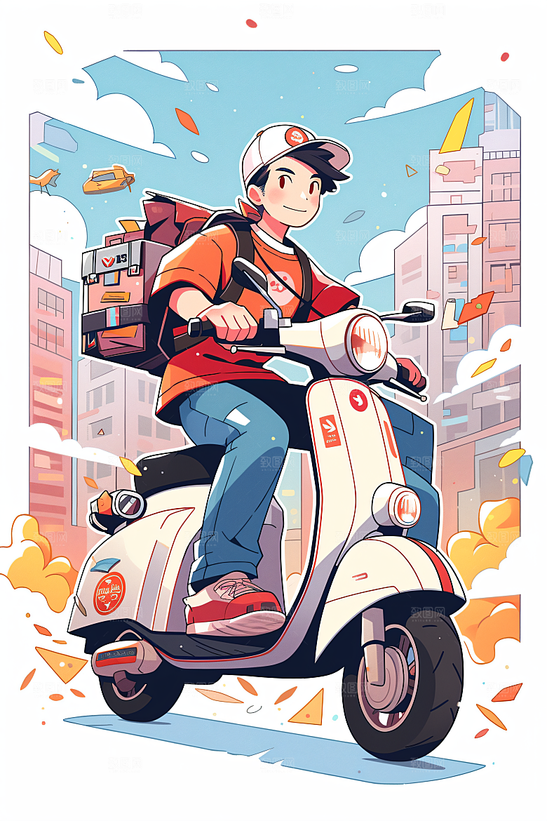 外卖员高清快递插画