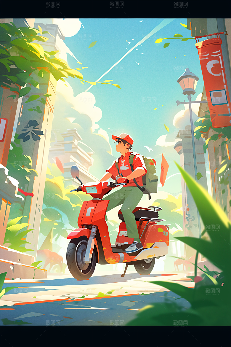 外卖员物流职业插画