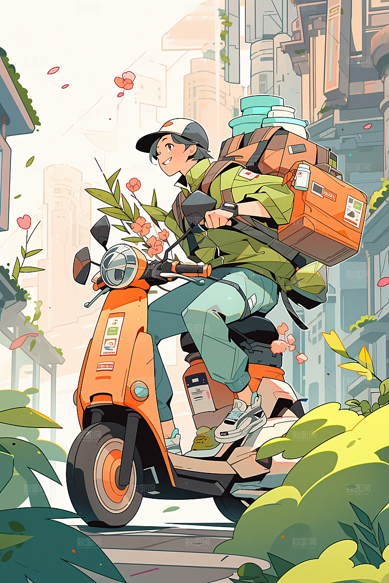 外卖员跑腿小哥物流插画