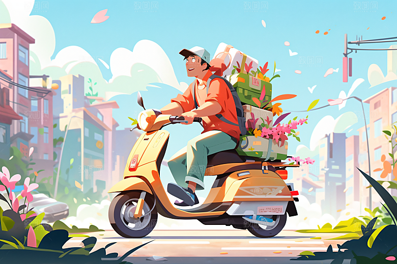 外卖员物流职业插画