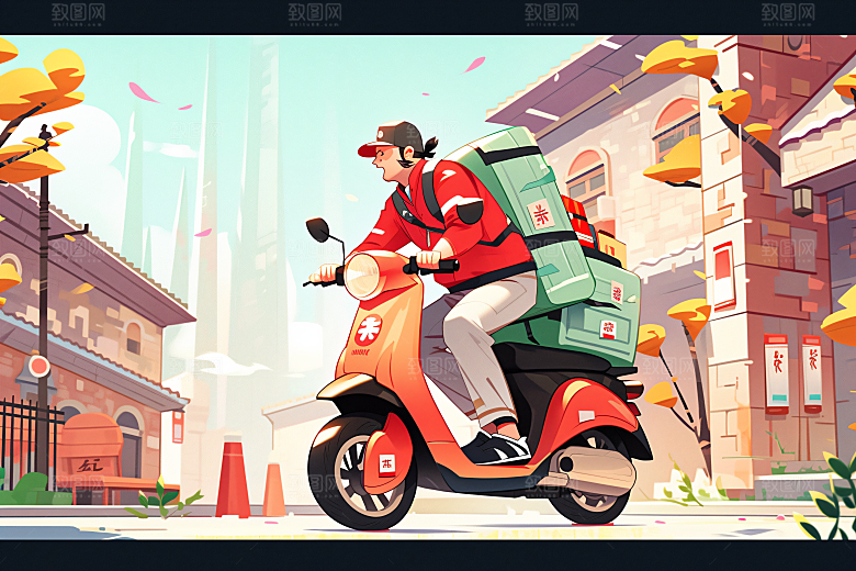 外卖员物流职业插画