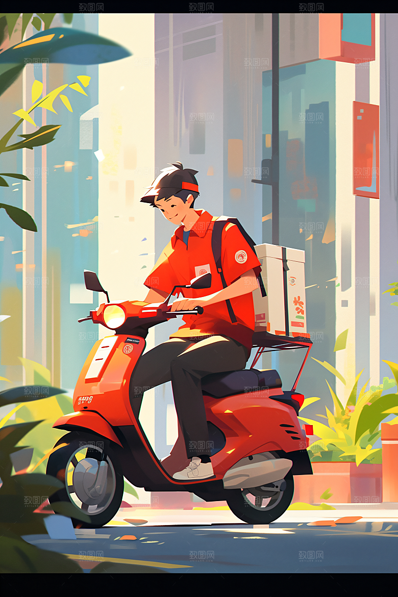 外卖员职业闪送插画