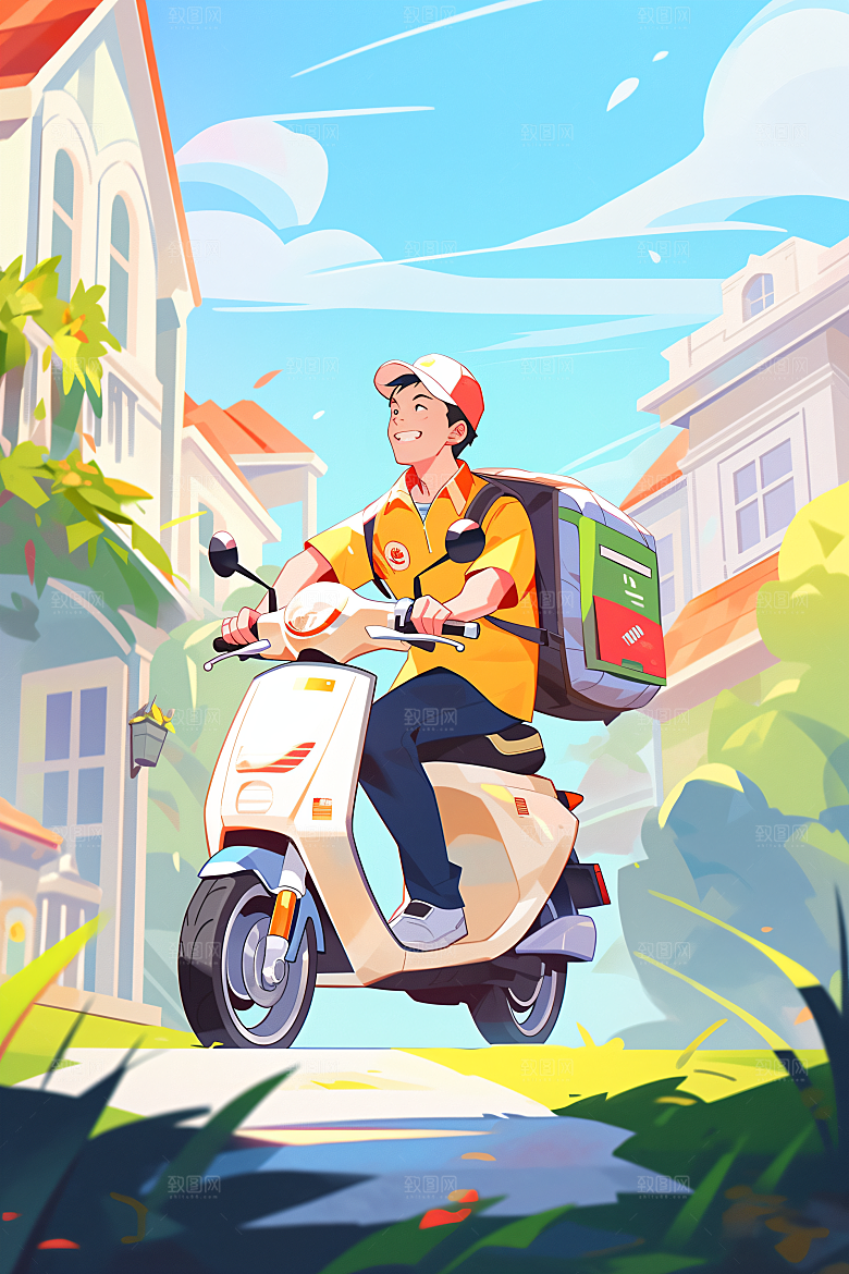外卖员服务行业快件插画