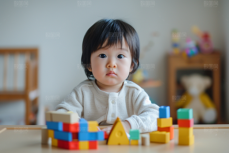 儿童积木孩童搭建摄影图
