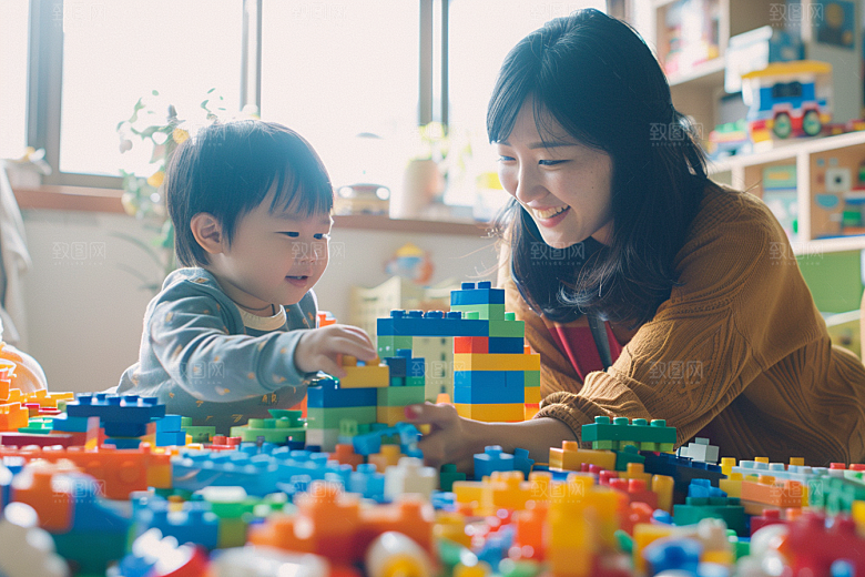 儿童积木成长搭建摄影图