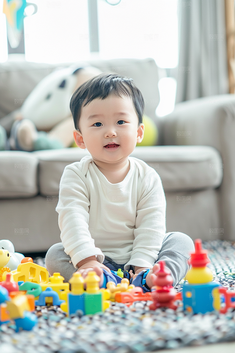 儿童积木搭建亲子摄影图