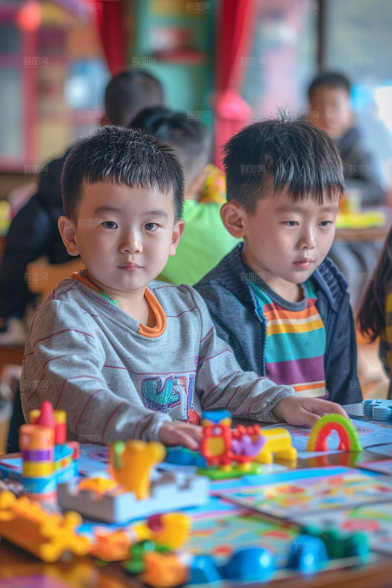 儿童积木搭建游戏摄影图
