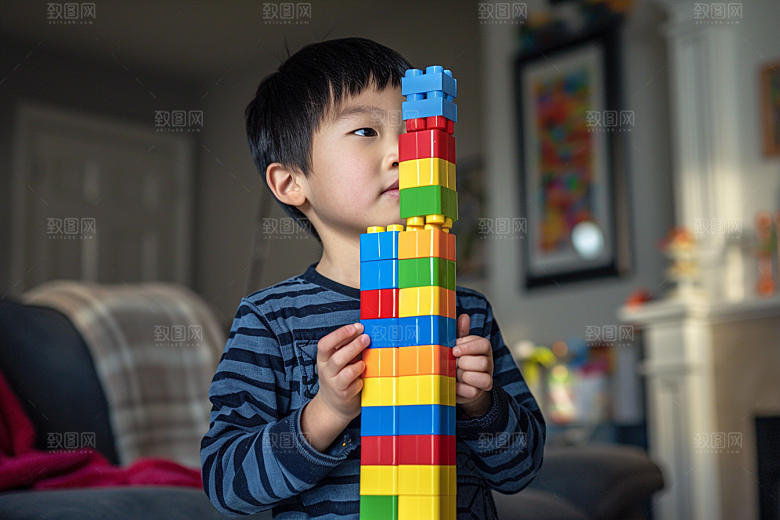 儿童积木成长搭建摄影图