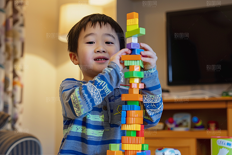 儿童积木玩具成长摄影图