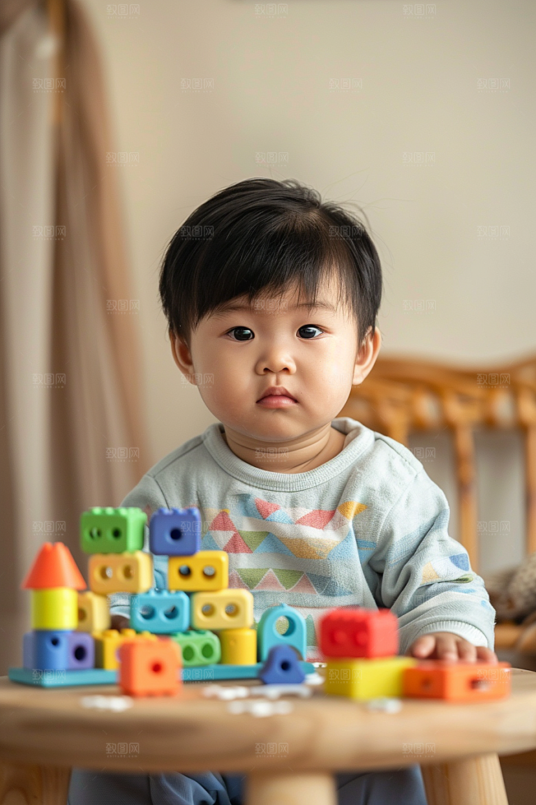 儿童积木成长搭建摄影图