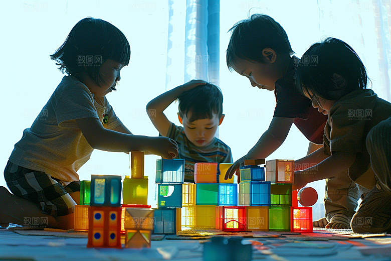 儿童积木乐高亲子摄影图