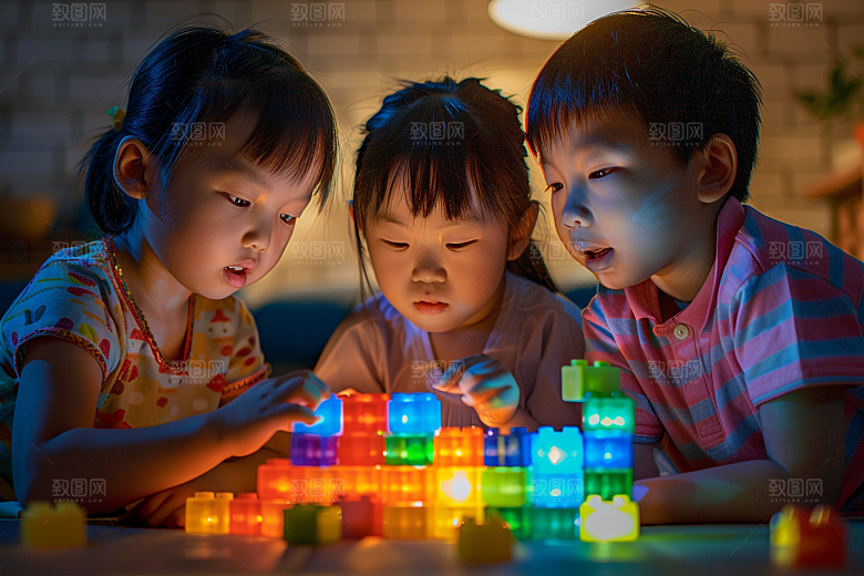 儿童积木成长亲子摄影图