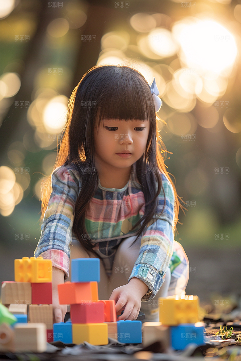 儿童积木搭建高清摄影图
