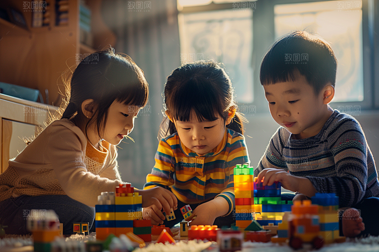 儿童积木高清亲子摄影图