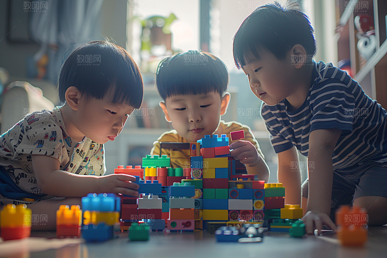 儿童积木搭建成长摄影图