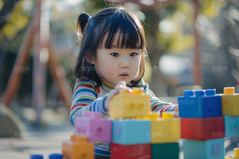 儿童积木搭建游戏摄影图
