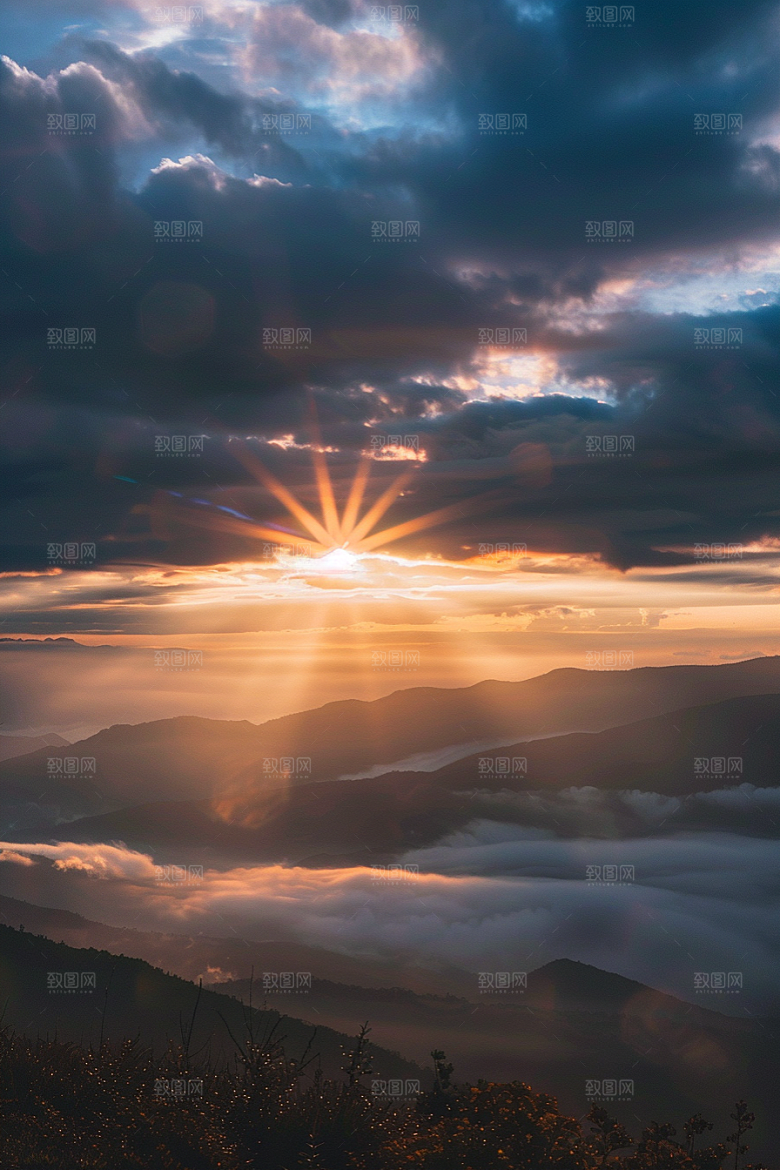 晚霞美景红云素材