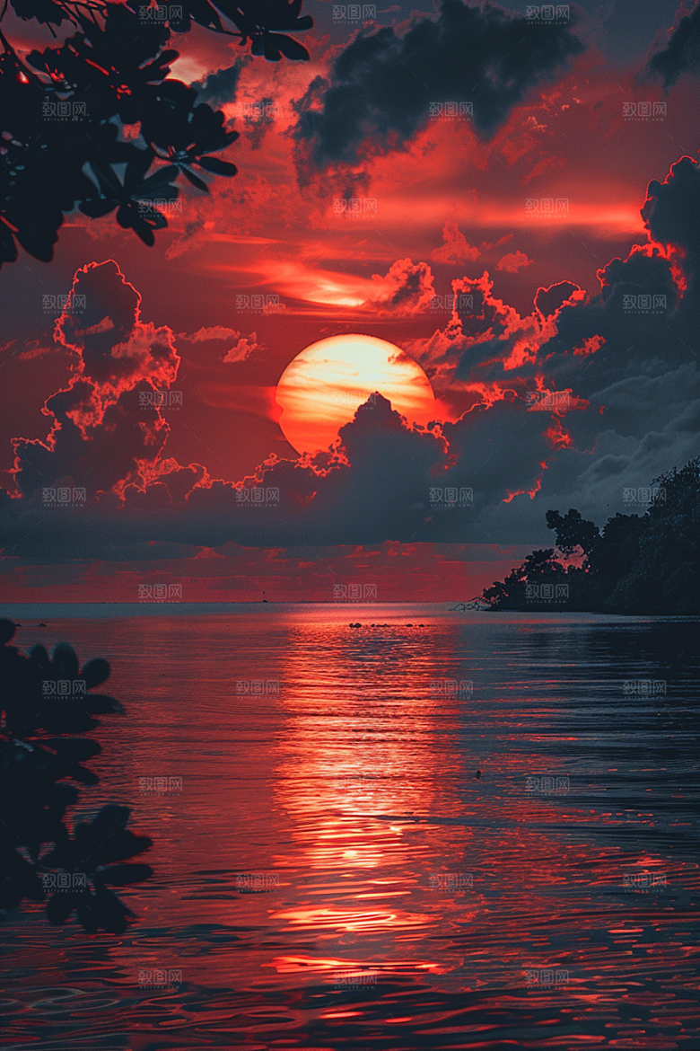 晚霞景色火烧云素材