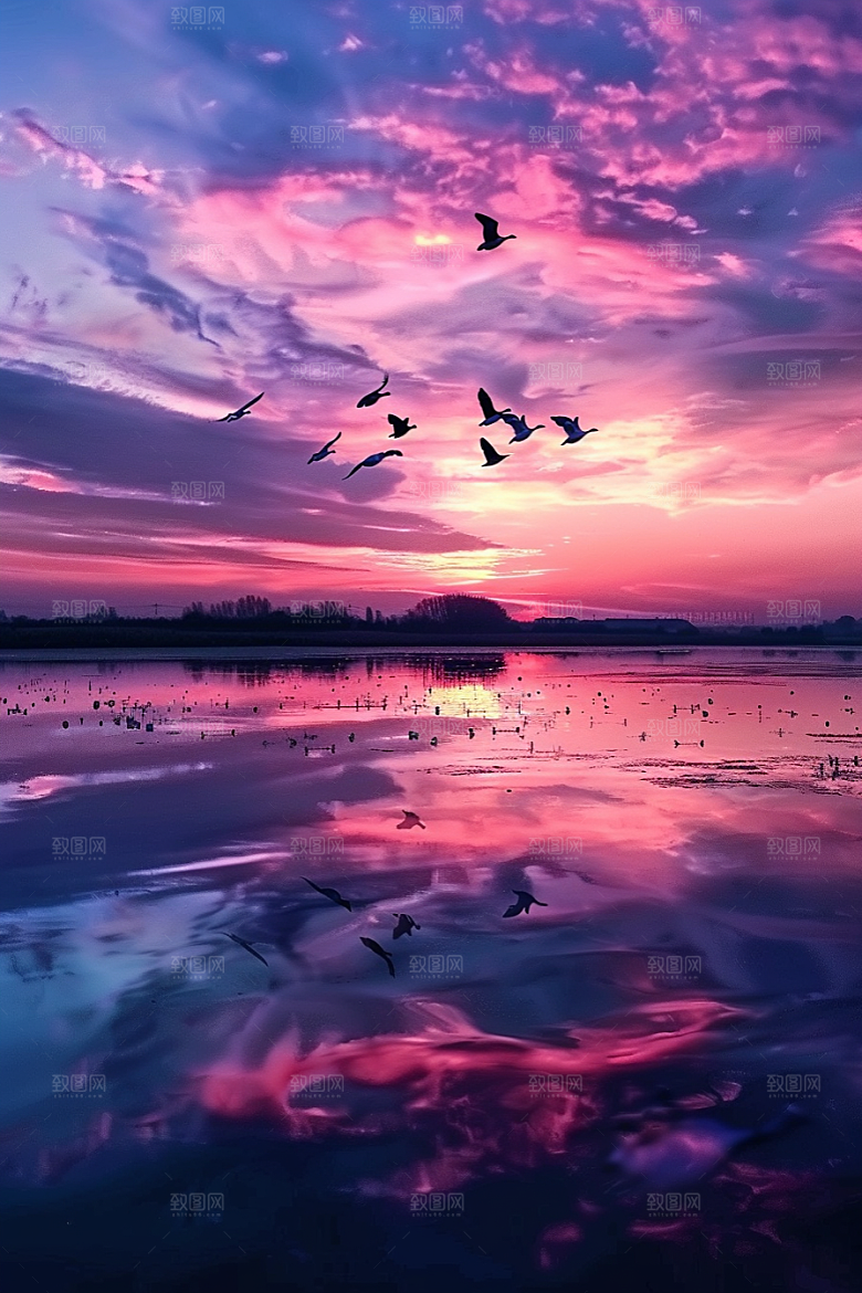晚霞梦幻美景素材