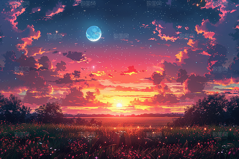 晚霞梦幻美景素材