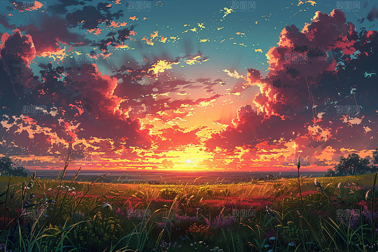 晚霞梦幻落日素材