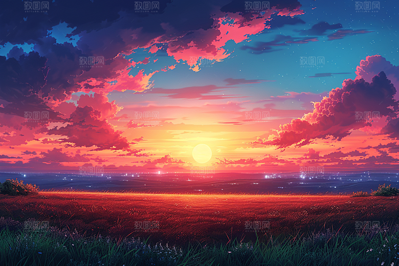 晚霞景色云层素材