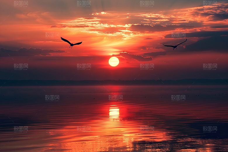 晚霞美景落日素材