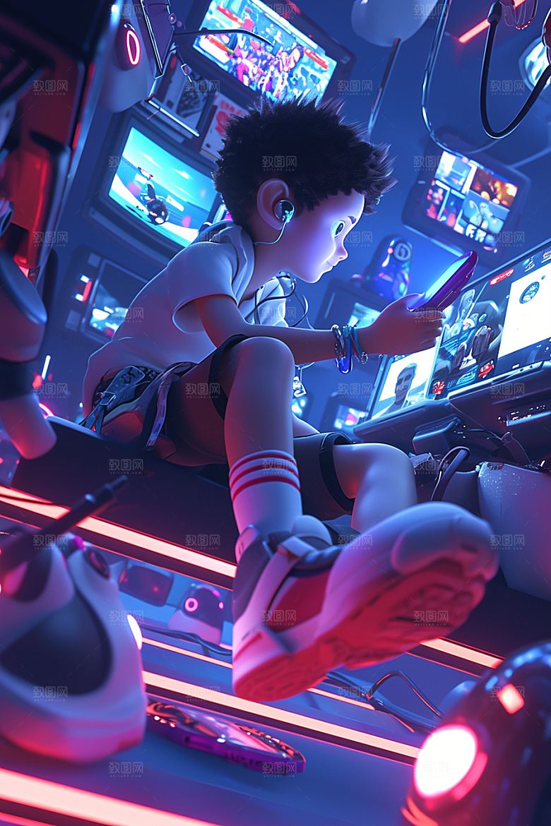 打游戏的男孩人物3D模型