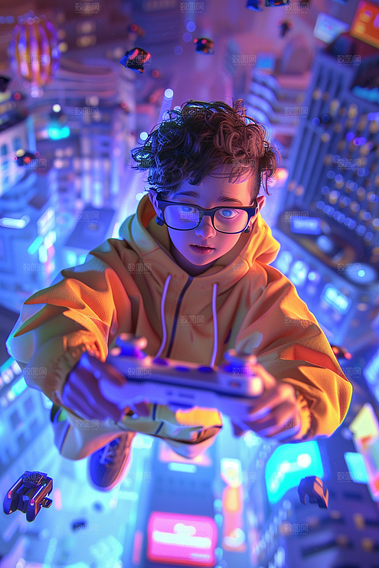 打游戏的男孩立体人物模型