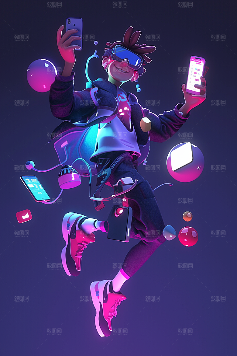 打游戏的男孩C4D玩耍模型