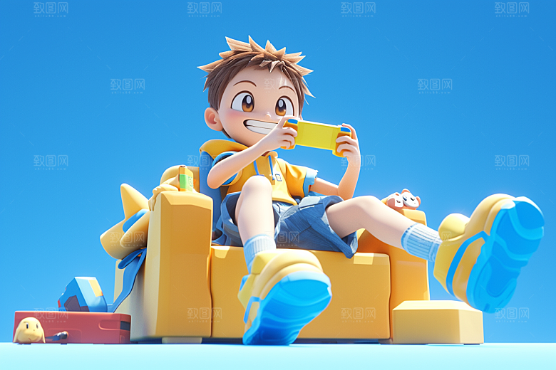打游戏的男孩C4D电子模型