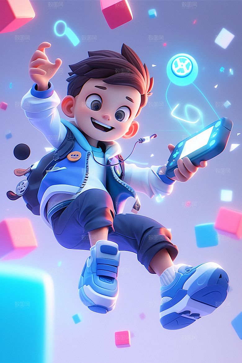 打游戏的男孩C4D3D模型