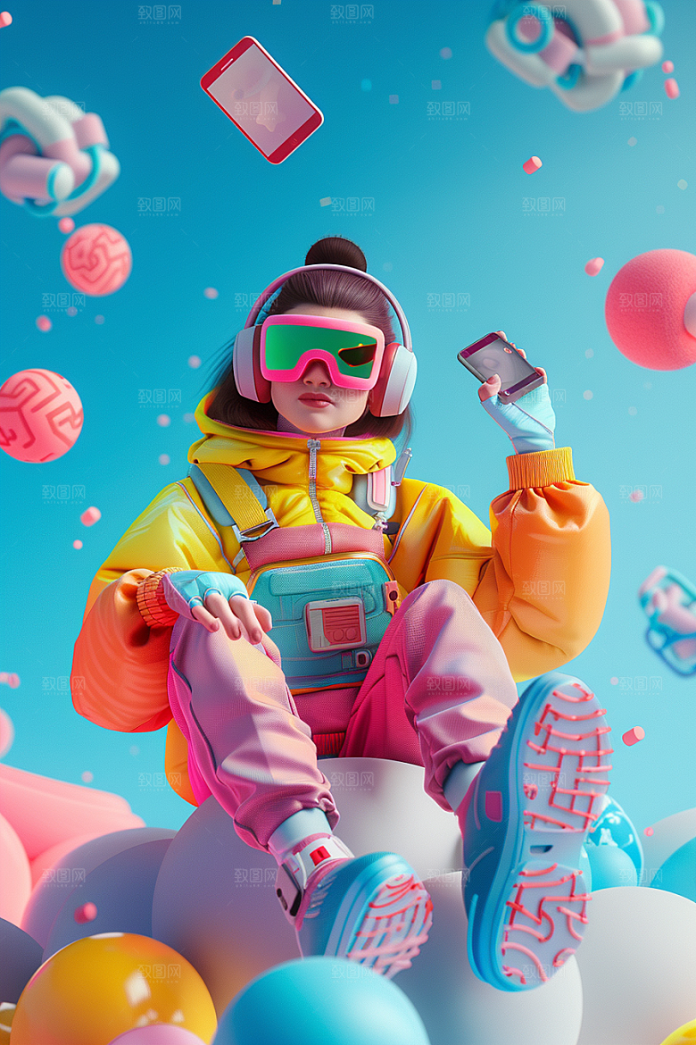 打游戏的男孩立体玩耍模型