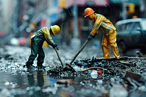 微距环卫工清洁工城市保洁摄影图