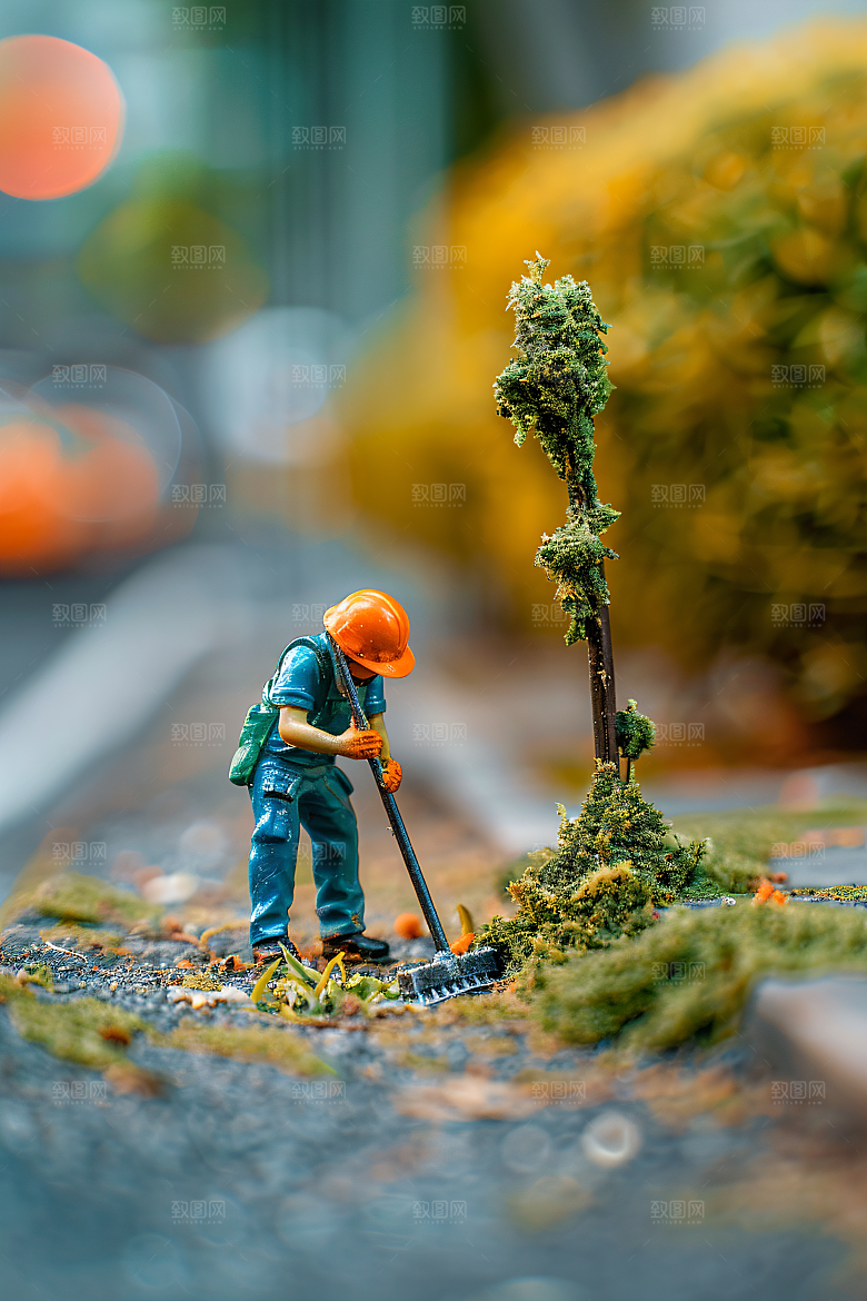 微距环卫工劳动高清摄影图