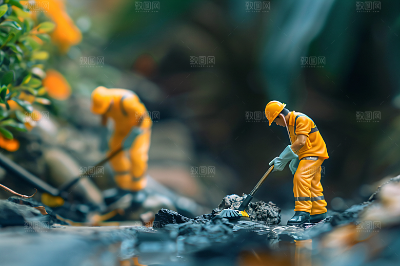 微距环卫工清洁工工人摄影图