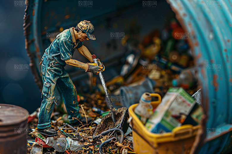 微距环卫工劳作劳动摄影图