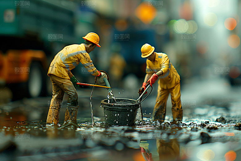 微距环卫工劳动工作摄影图