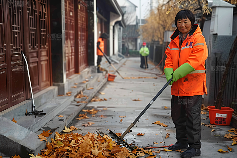 微距环卫工劳动节工人摄影图