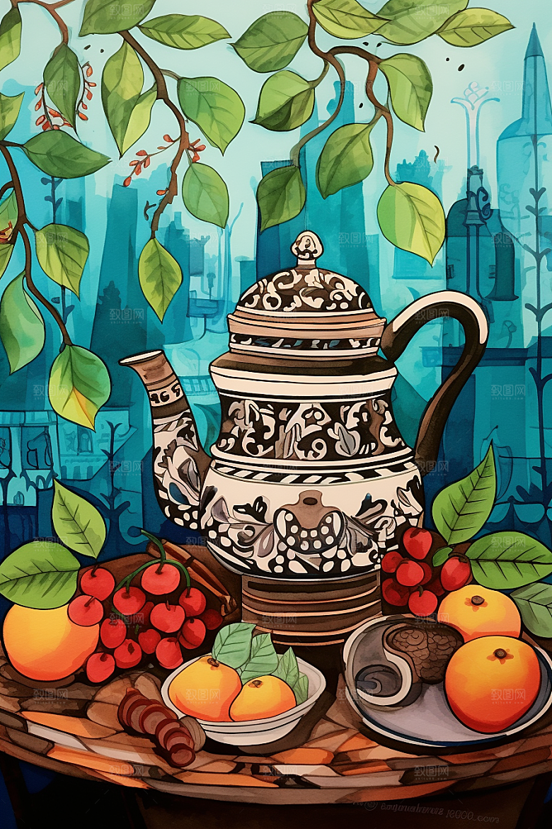围炉煮茶秋冬高清插画
