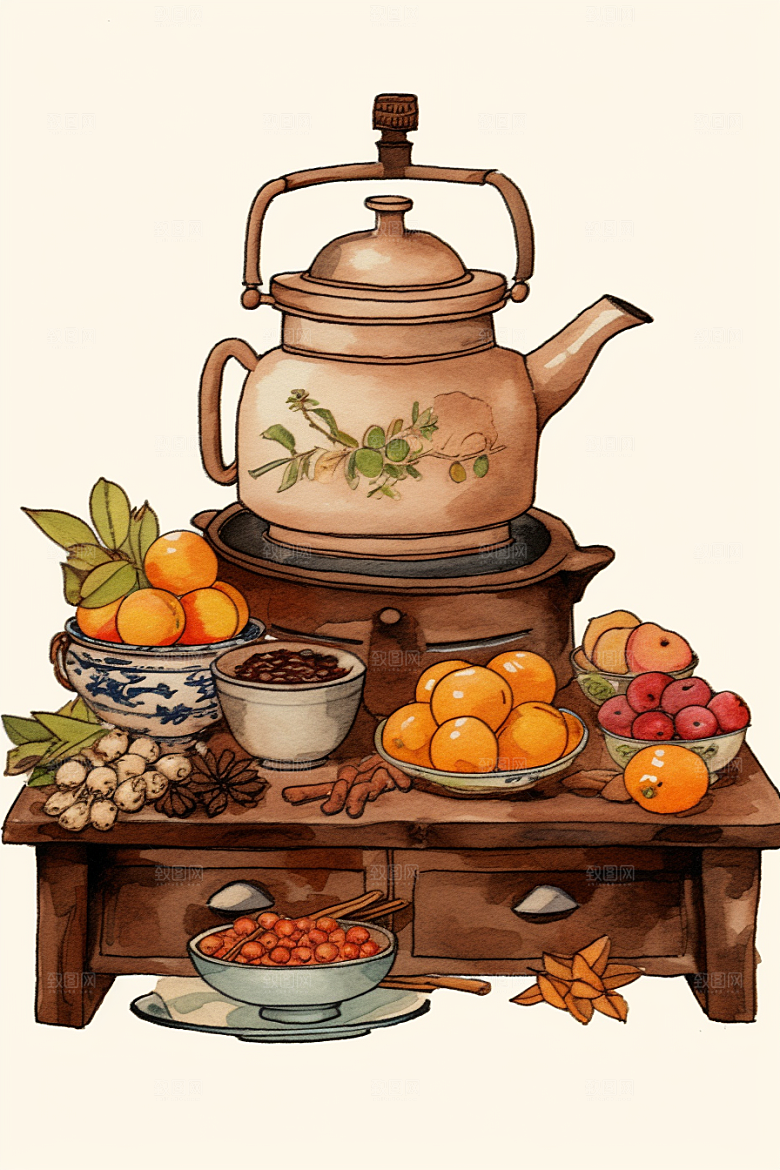 围炉煮茶高清火炉插画