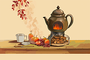 围炉煮茶高清火炉插画