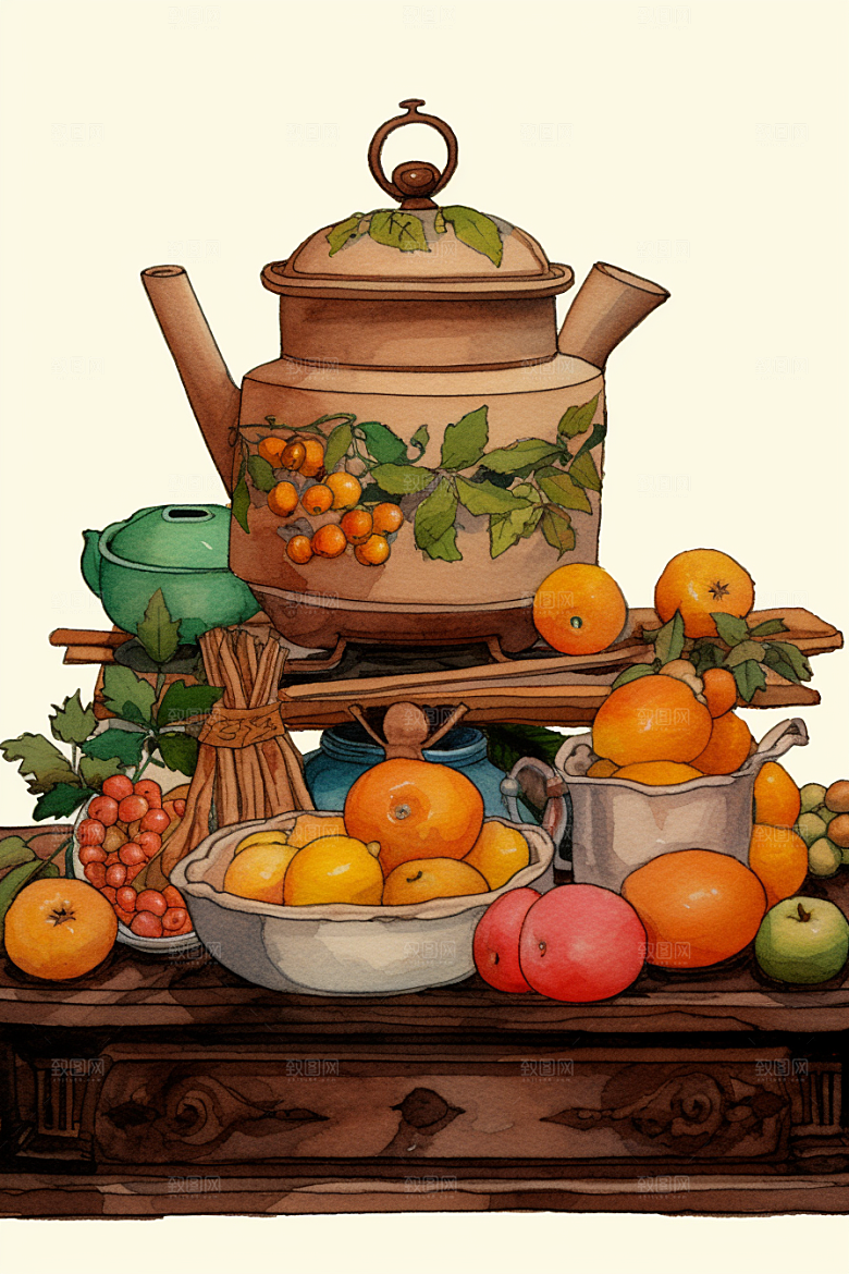 围炉煮茶中国风高清插画