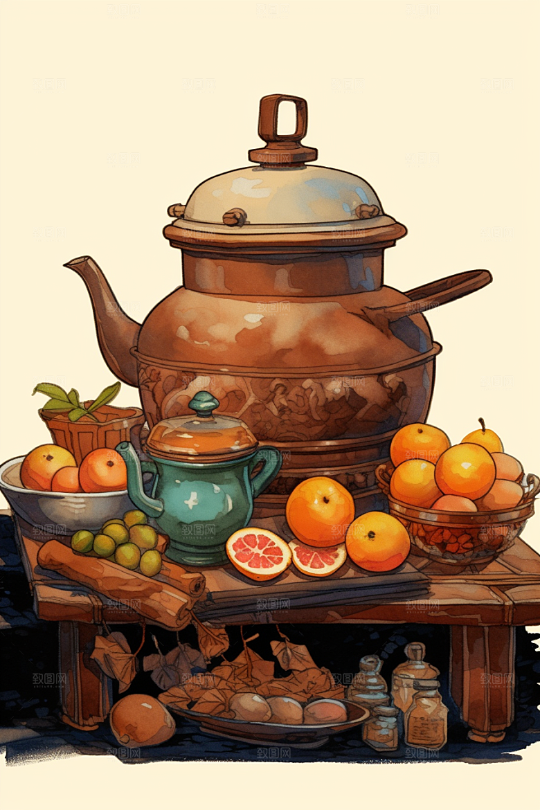 围炉煮茶驱寒高清插画