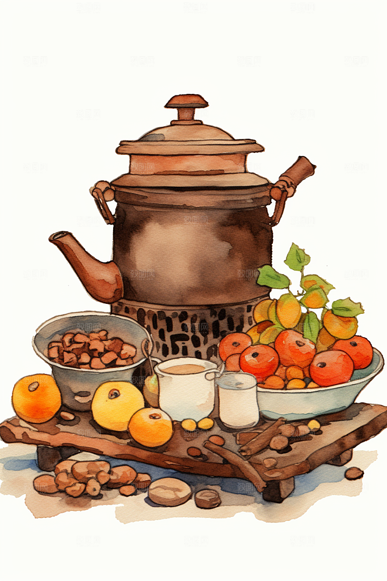围炉煮茶驱寒火炉插画