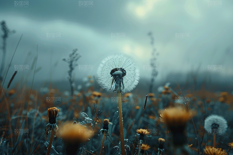 唯美蒲公英许愿随风飘散素材